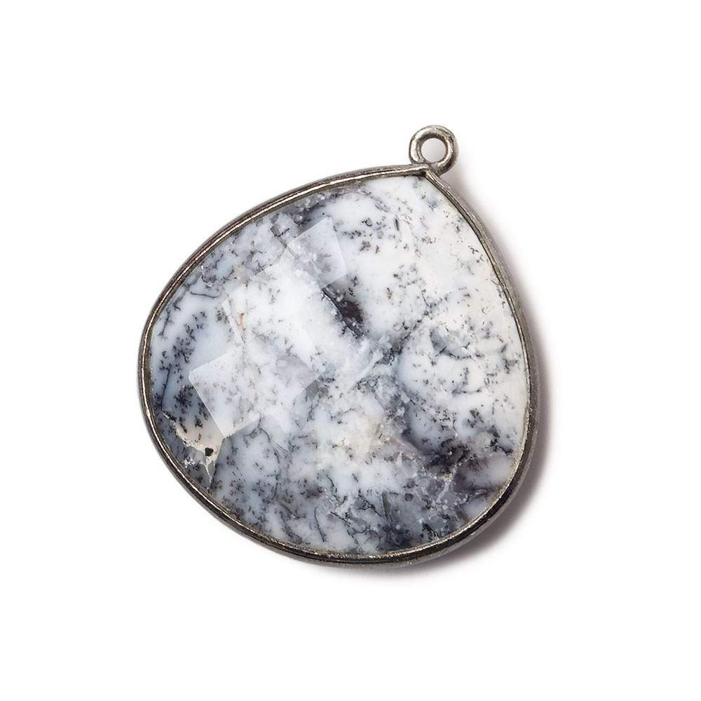 27x27mm Black Gold .925 Bezeled Dendritic Opal opaque faceted heart Pendant 1 piece (ONLINE ORDER ONLY)