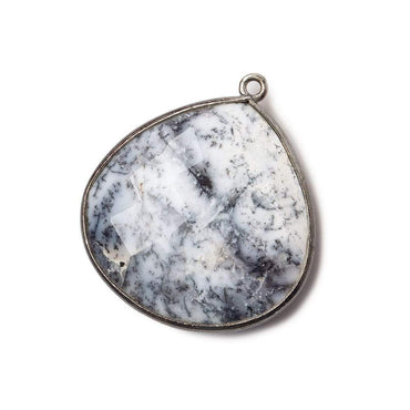 27x27mm Black Gold .925 Bezeled Dendritic Opal opaque faceted heart Pendant 1 piece (ONLINE ORDER ONLY)