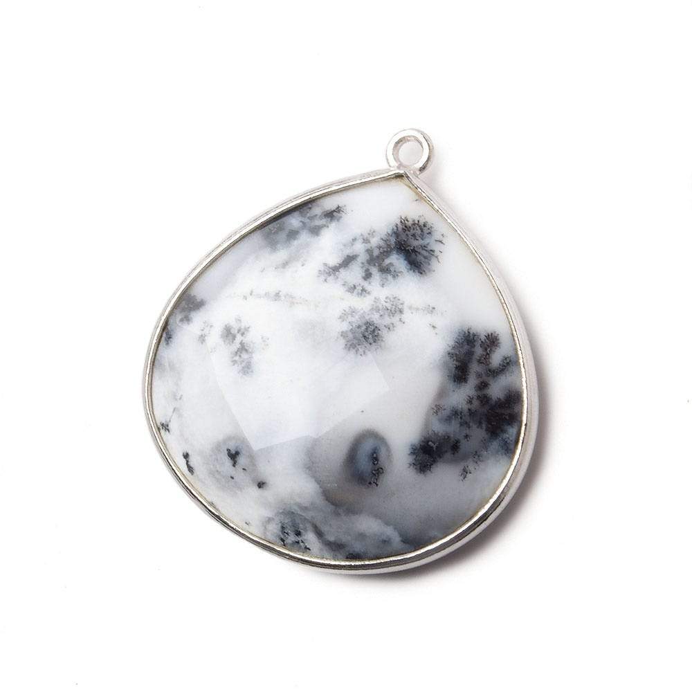 27x27mm Silver .925 Bezeled Dendritic Opal opaque faceted heart Pendant 1 piece (ONLINE ORDER ONLY)