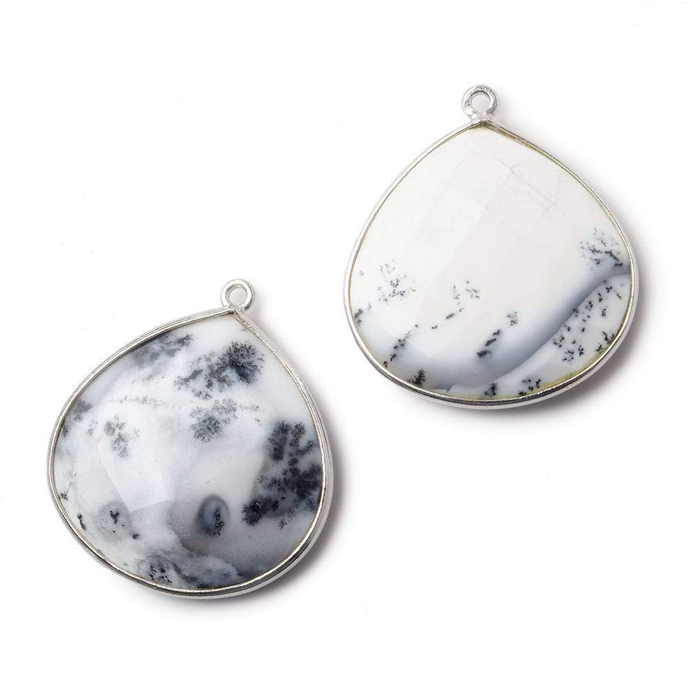 27x27mm Silver .925 Bezeled Dendritic Opal opaque faceted heart Pendant 1 piece (ONLINE ORDER ONLY)