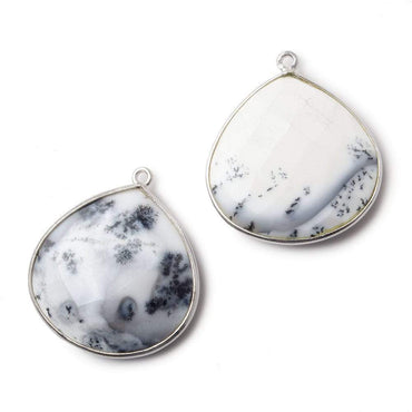 27x27mm Silver .925 Bezeled Dendritic Opal opaque faceted heart Pendant 1 piece (ONLINE ORDER ONLY)