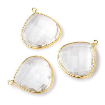 27x27mm Vermeil Bezeled Crystal Quartz faceted heart Pendant 1 piece (ONLINE ORDER ONLY)
