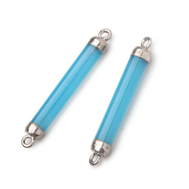 27x4.5mm Silver Leafed Blue Chalcedony Tube Focal Connector Set of 2 (ONLINE ORDER ONLY)