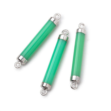 27x4.5mm Silver Leafed Green Chalcedony Tube Focal Connector 1 piece (ONLINE ORDER ONLY)