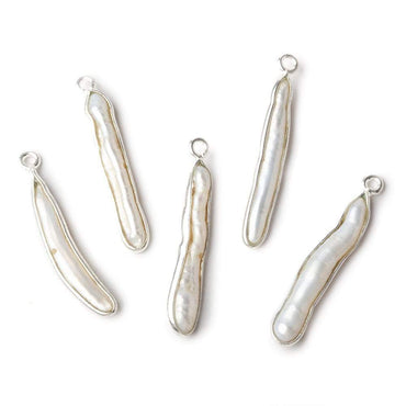27x4mm Silver Bezeled Off White Biwa Pearl Pendant 1 piece (ONLINE ORDER ONLY)