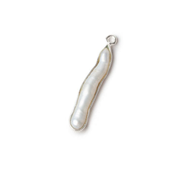 27x4mm Silver Bezeled Off White Biwa Pearl Pendant 1 piece (ONLINE ORDER ONLY)