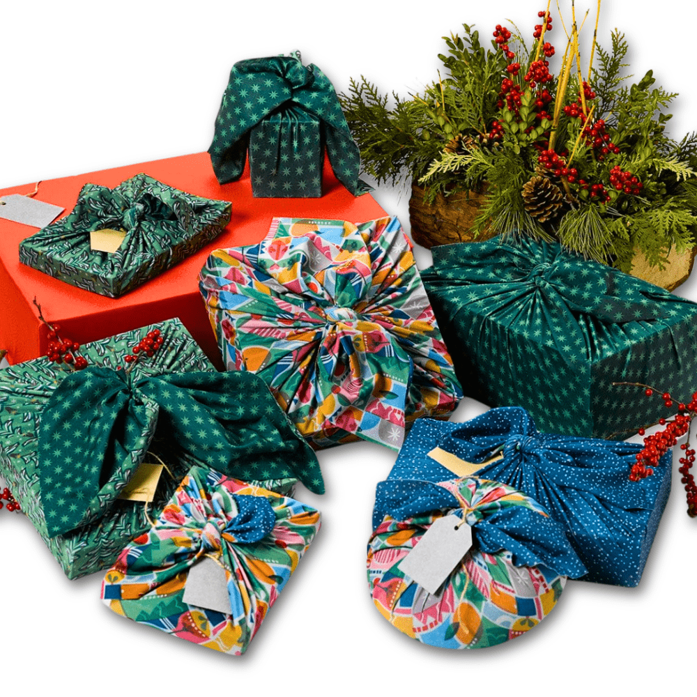 Assorted Set of 9 Reusable Cloth Furoshiki Gift Wrap | Holiday Collection (ONLINE ORDER ONLY)