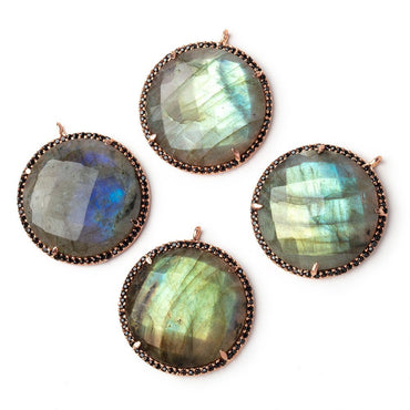 28mm Rose Gold & Black CZ Bezel Labradorite Coin Pendant 1 Focal (ONLINE ORDER ONLY)