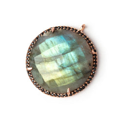 28mm Rose Gold & Black CZ Bezel Labradorite Coin Pendant 1 Focal (ONLINE ORDER ONLY)