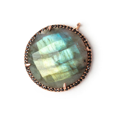 28mm Rose Gold & Black CZ Bezel Labradorite Coin Pendant 1 Focal (ONLINE ORDER ONLY)
