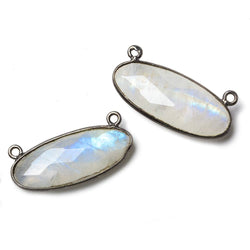 28x11.5mm Black Gold .925 Bezel Rainbow Moonstone Oval East West Connector 1 piece (ONLINE ORDER ONLY)