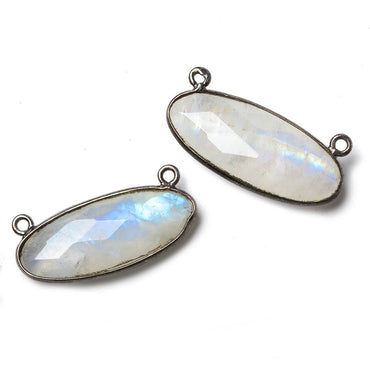 28x11.5mm Black Gold .925 Bezel Rainbow Moonstone Oval East West Connector 1 piece (ONLINE ORDER ONLY)