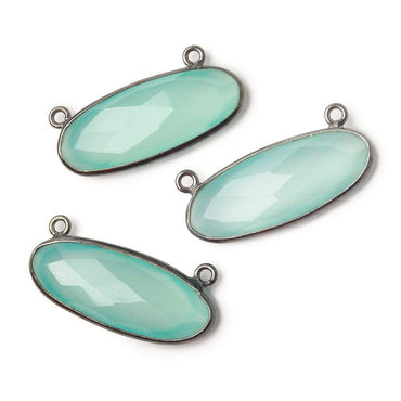 28x11.5mm Black Gold .925 Bezel Sea Chalcedony Oval East West Connector 1 piece (ONLINE ORDER ONLY)