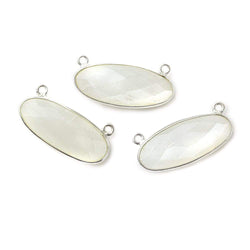 28x11.5mm Silver .925 Bezel White Moonstone Oval East West Connector 1 piece (ONLINE ORDER ONLY)