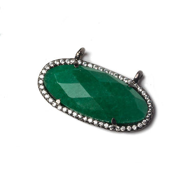 28x13mm Black Gold Bezeled White CZ and Green Onyx East West Oval Pendant 1 piece (ONLINE ORDER ONLY)