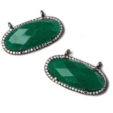 28x13mm Black Gold Bezeled White CZ and Green Onyx East West Oval Pendant 1 piece (ONLINE ORDER ONLY)