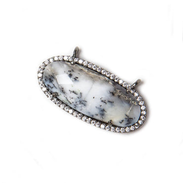 28x14mm Black Gold Bezeled CZ & Dendritic Opal Oval East West Connector 1 pc (ONLINE ORDER ONLY)