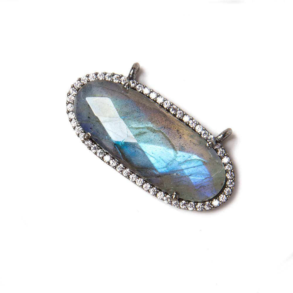 28x14mm Black Gold Bezeled CZ & Labradorite Oval East West Connector 1 pc (ONLINE ORDER ONLY)