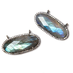 28x14mm Black Gold Bezeled CZ & Labradorite Oval East West Connector 1 pc (ONLINE ORDER ONLY)