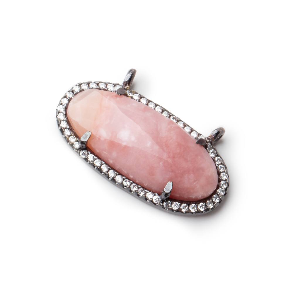28x14mm Black Gold Bezeled CZ & Pink Peru Opal Oval East West Connector 1 pc (ONLINE ORDER ONLY)