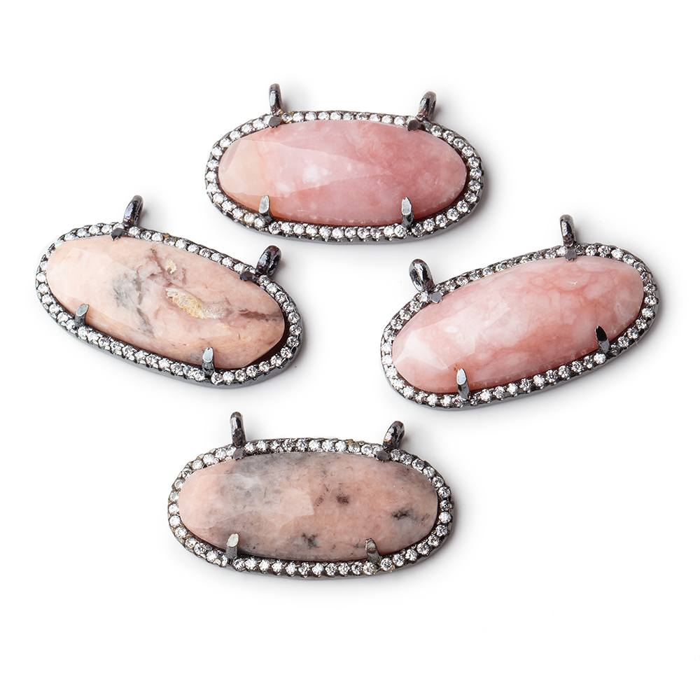 28x14mm Black Gold Bezeled CZ & Pink Peru Opal Oval East West Connector 1 pc (ONLINE ORDER ONLY)