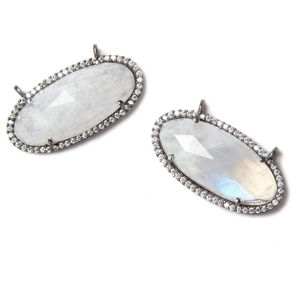 28x14mm Black Gold Bezeled CZ & Rainbow Moonstone Oval East West Connector 1 pc (ONLINE ORDER ONLY)