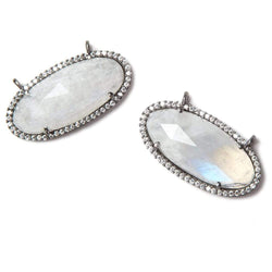 28x14mm Black Gold Bezeled CZ & Rainbow Moonstone Oval East West Connector 1 pc (ONLINE ORDER ONLY)