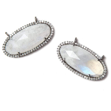 28x14mm Black Gold Bezeled CZ & Rainbow Moonstone Oval East West Connector 1 pc (ONLINE ORDER ONLY)