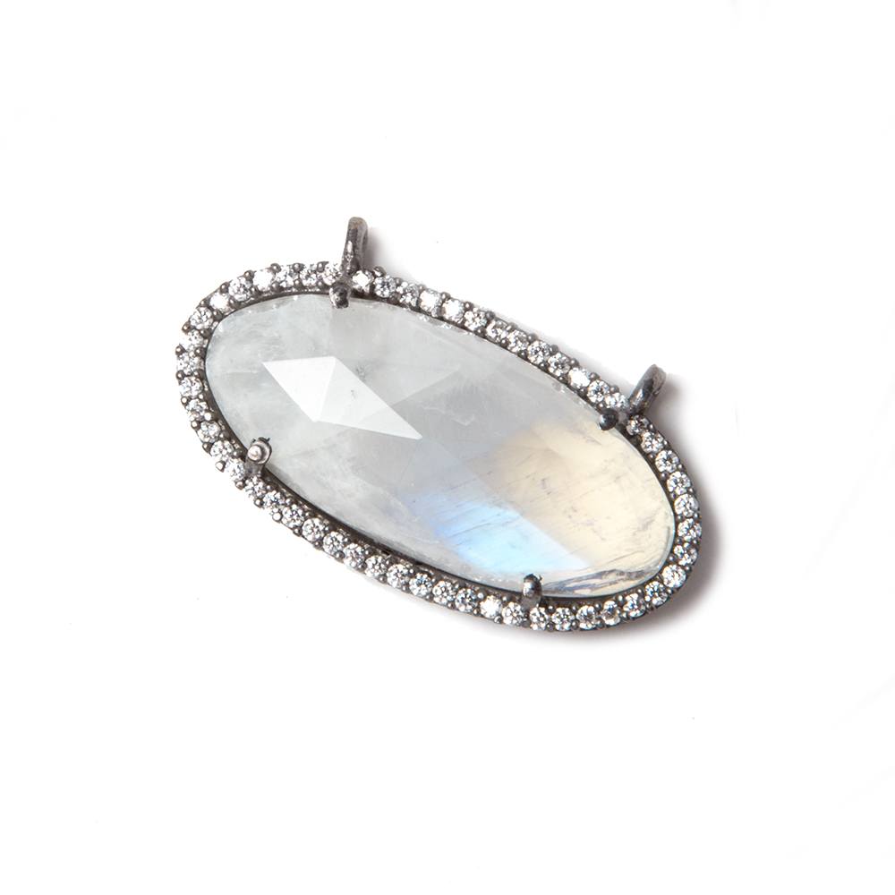 28x14mm Black Gold Bezeled CZ & Rainbow Moonstone Oval East West Connector 1 pc (ONLINE ORDER ONLY)