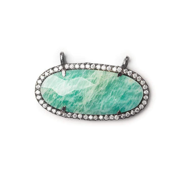 28x14mm Black Gold CZ Bezel & Amazonite oval East West Connector 1 piece (ONLINE ORDER ONLY)