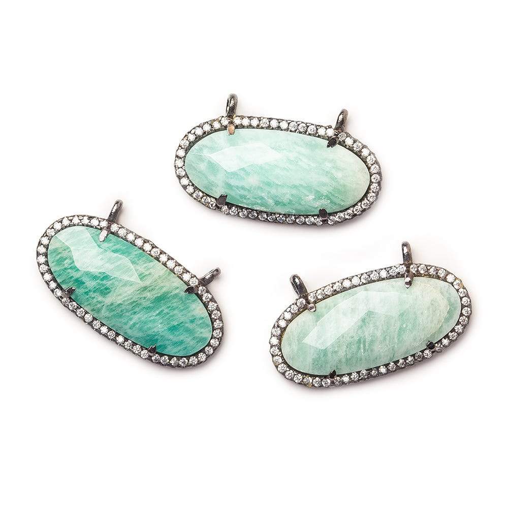 28x14mm Black Gold CZ Bezel & Amazonite oval East West Connector 1 piece (ONLINE ORDER ONLY)