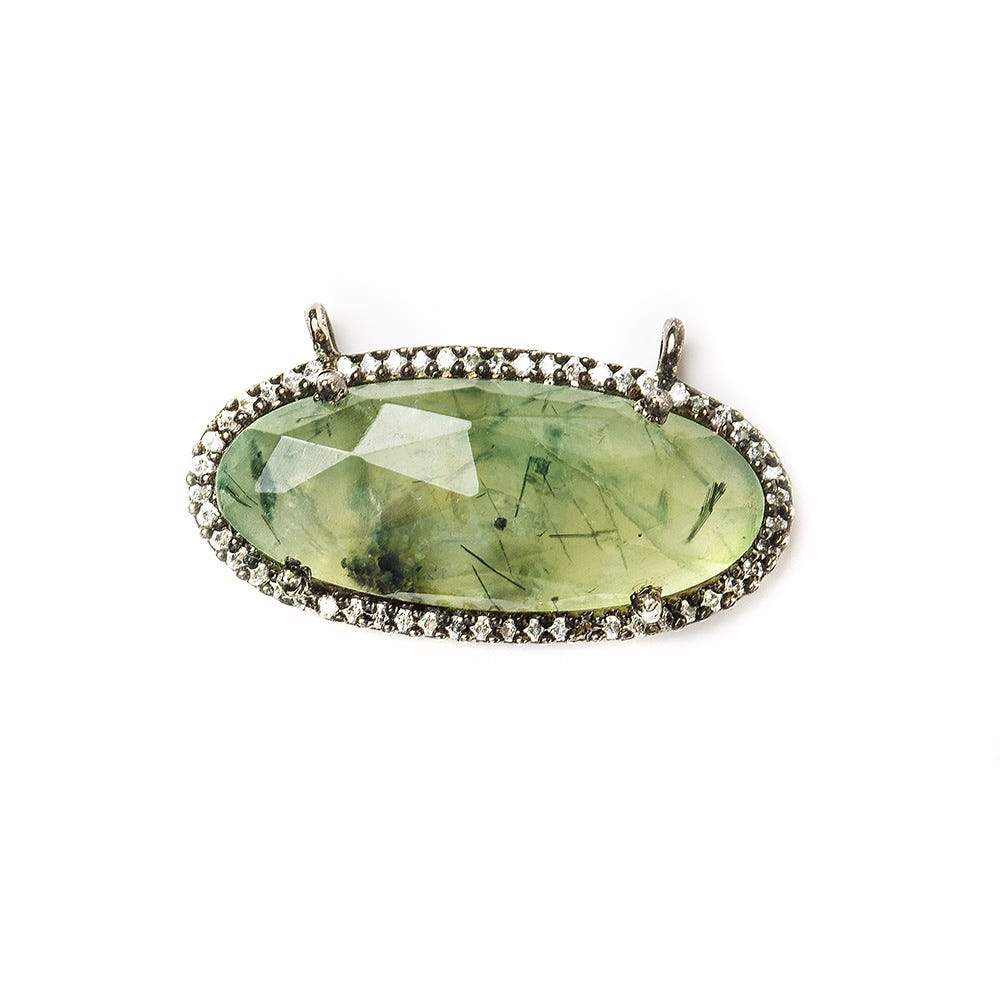28x14mm Black Gold CZ Bezel & Prehnite oval East West Connector 1 piece (ONLINE ORDER ONLY)