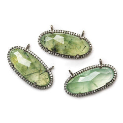 28x14mm Black Gold CZ Bezel & Prehnite oval East West Connector 1 piece (ONLINE ORDER ONLY)