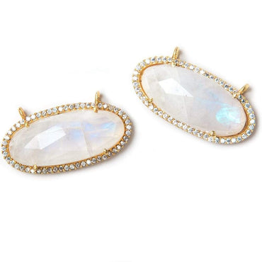 28x14mm Vermeil Bezeled CZ & Rainbow Moonstone Oval East West Connector 1 pc (ONLINE ORDER ONLY)