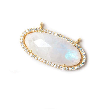 28x14mm Vermeil Bezeled CZ & Rainbow Moonstone Oval East West Connector 1 pc (ONLINE ORDER ONLY)