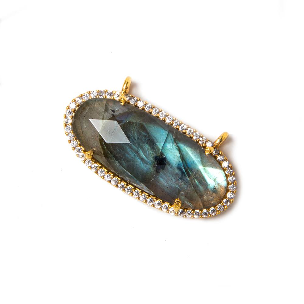 28x14mm Vermeil Bezeled White CZ & Labradorite Oval East West Connector 1 pc (ONLINE ORDER ONLY)