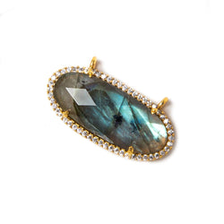 28x14mm Vermeil Bezeled White CZ & Labradorite Oval East West Connector 1 pc (ONLINE ORDER ONLY)