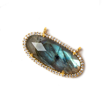 28x14mm Vermeil Bezeled White CZ & Labradorite Oval East West Connector 1 pc (ONLINE ORDER ONLY)