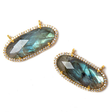 28x14mm Vermeil Bezeled White CZ & Labradorite Oval East West Connector 1 pc (ONLINE ORDER ONLY)