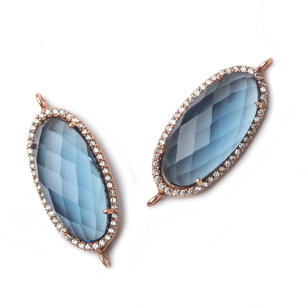 28x14mm Rose Gold CZ Bezel London Blue Quartz Oval Connector  1 piece (ONLINE ORDER ONLY)