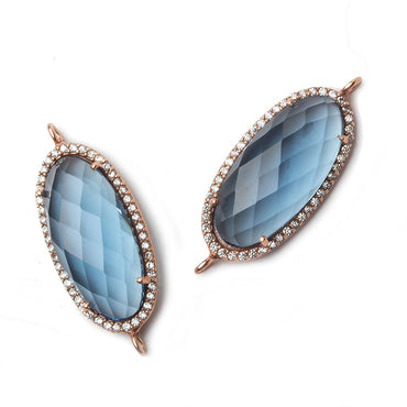 28x14mm Rose Gold CZ Bezel London Blue Quartz Oval Connector  1 piece (ONLINE ORDER ONLY)