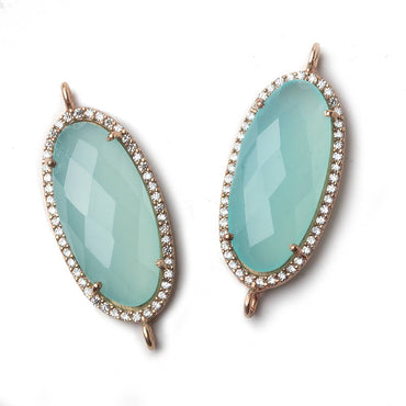28x14mm Rose Gold CZ Bezel Seafoam Chalcedony Oval Connector  1 piece (ONLINE ORDER ONLY)