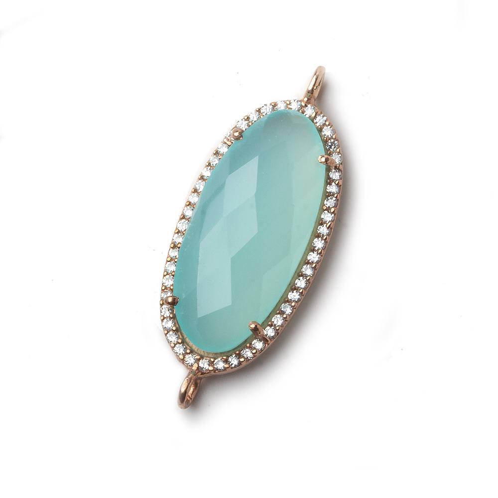 28x14mm Rose Gold CZ Bezel Seafoam Chalcedony Oval Connector  1 piece (ONLINE ORDER ONLY)