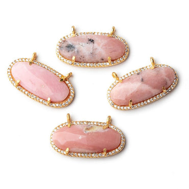 28x14mm Vermeil Bezeled CZ & Pink Peruvian Opal Oval East West Connector 1 pc (ONLINE ORDER ONLY)