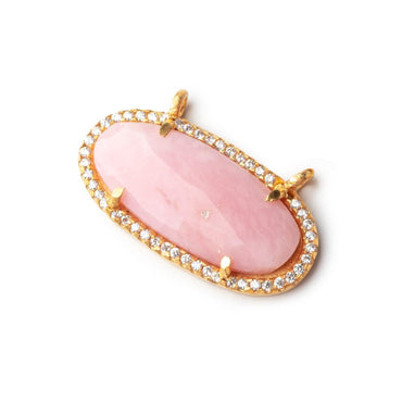 28x14mm Vermeil Bezeled CZ & Pink Peruvian Opal Oval East West Connector 1 pc (ONLINE ORDER ONLY)