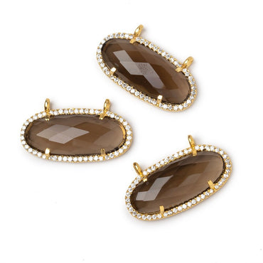28x14mm Vermeil CZ Bezel Smoky Hydro Quartz Faceted Oval Connector 1 Focal (ONLINE ORDER ONLY)