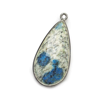 28x15mm Black Gold .925 Silver Bezel K2 Granite & Azurite faceted Pear Pendant 1 piece (ONLINE ORDER ONLY)