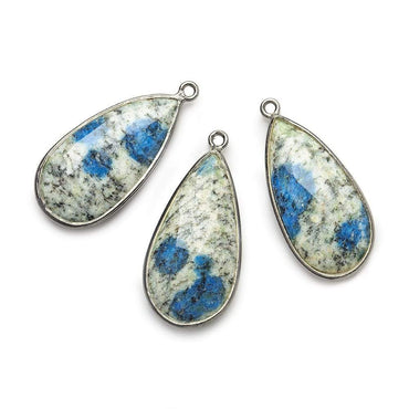 28x15mm Black Gold .925 Silver Bezel K2 Granite & Azurite faceted Pear Pendant 1 piece (ONLINE ORDER ONLY)