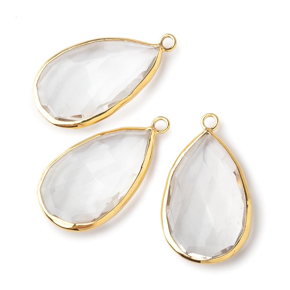 28x16mm Vermeil Bezeled Crystal Quartz faceted Pear Focal Pendant 1 piece (ONLINE ORDER ONLY)