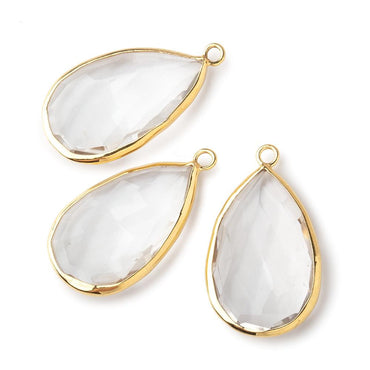 28x16mm Vermeil Bezeled Crystal Quartz faceted Pear Focal Pendant 1 piece (ONLINE ORDER ONLY)